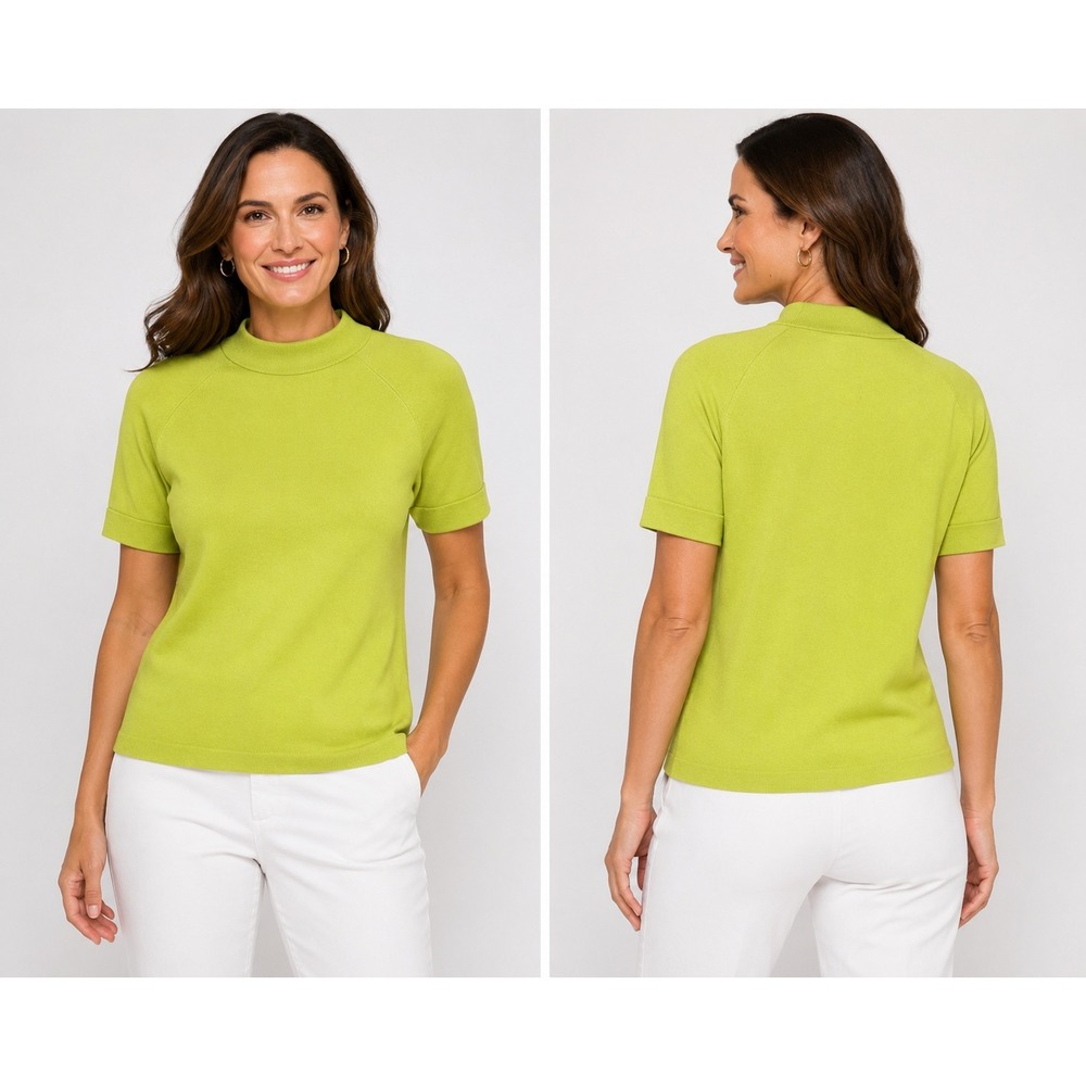 Talbots Womens XL Lime Green Short Sleeve Knit Scoop Neck‎ Sweater Top NWT